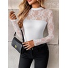 image:imageZeagoo Long Sleeve Shirts for Womens Lace Tops Mesh Sheer Crew Neck Shirts Sexy Spring Going Out BlouseWhite