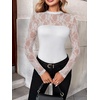 image:imageZeagoo Long Sleeve Shirts for Womens Lace Tops Mesh Sheer Crew Neck Shirts Sexy Spring Going Out BlouseWhite