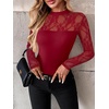 image:imageZeagoo Long Sleeve Shirts for Womens Lace Tops Mesh Sheer Crew Neck Shirts Sexy Spring Going Out BlouseWine Red