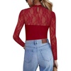 image:imageZeagoo Long Sleeve Shirts for Womens Lace Tops Mesh Sheer Crew Neck Shirts Sexy Spring Going Out BlouseWine Red