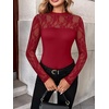 image:imageZeagoo Long Sleeve Shirts for Womens Lace Tops Mesh Sheer Crew Neck Shirts Sexy Spring Going Out BlouseWine Red