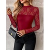 image:imageZeagoo Long Sleeve Shirts for Womens Lace Tops Mesh Sheer Crew Neck Shirts Sexy Spring Going Out BlouseWine Red