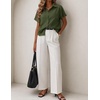 image:imageZeagoo Women Button Down Shirt Cotton Linen Blend Short Sleeve V Neck Blouse Dressy Casual Summer Tops Beach Vacation OutfitsAgreen