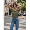 image:imageZeagoo Women Button Down Shirt Cotton Linen Blend Short Sleeve V Neck Blouse Dressy Casual Summer Tops Beach Vacation OutfitsAgreen