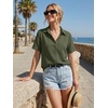 image:imageZeagoo Women Button Down Shirt Cotton Linen Blend Short Sleeve V Neck Blouse Dressy Casual Summer Tops Beach Vacation OutfitsAgreen