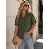 image:imageZeagoo Women Button Down Shirt Cotton Linen Blend Short Sleeve V Neck Blouse Dressy Casual Summer Tops Beach Vacation OutfitsAgreen