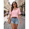 image:imageZeagoo Women Button Down Shirt Cotton Linen Blend Short Sleeve V Neck Blouse Dressy Casual Summer Tops Beach Vacation OutfitsApink