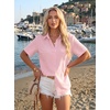 image:imageZeagoo Women Button Down Shirt Cotton Linen Blend Short Sleeve V Neck Blouse Dressy Casual Summer Tops Beach Vacation OutfitsApink