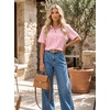 image:imageZeagoo Women Button Down Shirt Cotton Linen Blend Short Sleeve V Neck Blouse Dressy Casual Summer Tops Beach Vacation OutfitsApink