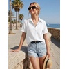 image:imageZeagoo Women Button Down Shirt Cotton Linen Blend Short Sleeve V Neck Blouse Dressy Casual Summer Tops Beach Vacation OutfitsAwhite