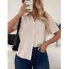 image:imageZeagoo Women Button Down Shirt Cotton Linen Blend Short Sleeve V Neck Blouse Dressy Casual Summer Tops Beach Vacation OutfitsBeige