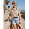 image:imageZeagoo Women Button Down Shirt Cotton Linen Blend Short Sleeve V Neck Blouse Dressy Casual Summer Tops Beach Vacation OutfitsBeige