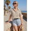 image:imageZeagoo Women Button Down Shirt Cotton Linen Blend Short Sleeve V Neck Blouse Dressy Casual Summer Tops Beach Vacation OutfitsBeige Ditsy