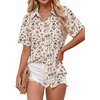 image:imageZeagoo Women Button Down Shirt Cotton Linen Blend Short Sleeve V Neck Blouse Dressy Casual Summer Tops Beach Vacation OutfitsBeige Ditsy
