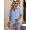 image:imageZeagoo Women Button Down Shirt Cotton Linen Blend Short Sleeve V Neck Blouse Dressy Casual Summer Tops Beach Vacation OutfitsBlue