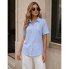 image:imageZeagoo Women Button Down Shirt Cotton Linen Blend Short Sleeve V Neck Blouse Dressy Casual Summer Tops Beach Vacation OutfitsBlue