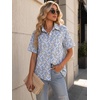 image:imageZeagoo Women Button Down Shirt Cotton Linen Blend Short Sleeve V Neck Blouse Dressy Casual Summer Tops Beach Vacation OutfitsBlue Ditsy