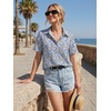 image:imageZeagoo Women Button Down Shirt Cotton Linen Blend Short Sleeve V Neck Blouse Dressy Casual Summer Tops Beach Vacation OutfitsBlue Ditsy