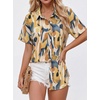 image:imageZeagoo Women Button Down Shirt Cotton Linen Blend Short Sleeve V Neck Blouse Dressy Casual Summer Tops Beach Vacation OutfitsColorful Palette