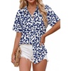 image:imageZeagoo Women Button Down Shirt Cotton Linen Blend Short Sleeve V Neck Blouse Dressy Casual Summer Tops Beach Vacation OutfitsDeep Blue Floral