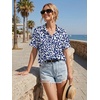 image:imageZeagoo Women Button Down Shirt Cotton Linen Blend Short Sleeve V Neck Blouse Dressy Casual Summer Tops Beach Vacation OutfitsDeep Blue Floral