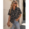 image:imageZeagoo Women Button Down Shirt Cotton Linen Blend Short Sleeve V Neck Blouse Dressy Casual Summer Tops Beach Vacation OutfitsDeep Brown Blossom