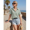 image:imageZeagoo Women Button Down Shirt Cotton Linen Blend Short Sleeve V Neck Blouse Dressy Casual Summer Tops Beach Vacation OutfitsGreen Ditsy