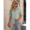 image:imageZeagoo Women Button Down Shirt Cotton Linen Blend Short Sleeve V Neck Blouse Dressy Casual Summer Tops Beach Vacation OutfitsGreen Ditsy