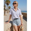 image:imageZeagoo Women Button Down Shirt Cotton Linen Blend Short Sleeve V Neck Blouse Dressy Casual Summer Tops Beach Vacation OutfitsMultistripe