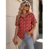 image:imageZeagoo Women Button Down Shirt Cotton Linen Blend Short Sleeve V Neck Blouse Dressy Casual Summer Tops Beach Vacation OutfitsRed Ditsy