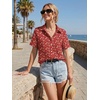 image:imageZeagoo Women Button Down Shirt Cotton Linen Blend Short Sleeve V Neck Blouse Dressy Casual Summer Tops Beach Vacation OutfitsRed Ditsy