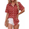 image:imageZeagoo Women Button Down Shirt Cotton Linen Blend Short Sleeve V Neck Blouse Dressy Casual Summer Tops Beach Vacation OutfitsRed Ditsy