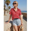 image:imageZeagoo Women Button Down Shirt Cotton Linen Blend Short Sleeve V Neck Blouse Dressy Casual Summer Tops Beach Vacation OutfitsRed Paisley