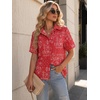 image:imageZeagoo Women Button Down Shirt Cotton Linen Blend Short Sleeve V Neck Blouse Dressy Casual Summer Tops Beach Vacation OutfitsRed Paisley