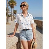 image:imageZeagoo Women Button Down Shirt Cotton Linen Blend Short Sleeve V Neck Blouse Dressy Casual Summer Tops Beach Vacation OutfitsWhite Sprig