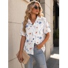 image:imageZeagoo Women Button Down Shirt Cotton Linen Blend Short Sleeve V Neck Blouse Dressy Casual Summer Tops Beach Vacation OutfitsWhite Sprig
