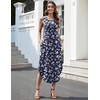 image:imageZeagoo Women Floral Summer Casual Beach Printed Tank Dress with Pockets Pleated Front Long Dress2604 Navy Flower