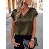 image:imageZeagoo Women Silk Satin Tops Cap Short Sleeve Blouse V Neck Shirts Business Casual Outfits S2XLArmy Green