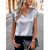 image:imageZeagoo Women Silk Satin Tops Cap Short Sleeve Blouse V Neck Shirts Business Casual Outfits S2XLGrey