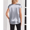 image:imageZeagoo Women Silk Satin Tops Cap Short Sleeve Blouse V Neck Shirts Business Casual Outfits S2XLGrey