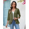 image:imageZeagoo Womens 2026 Summer 34 Sleeve Lightweight Cardigans Open Front Draped Ruffles Kimono CoverupsArmy Green