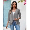 image:imageZeagoo Womens 2026 Summer 34 Sleeve Lightweight Cardigans Open Front Draped Ruffles Kimono CoverupsGrey
