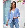 image:imageZeagoo Womens 2026 Summer 34 Sleeve Lightweight Cardigans Open Front Draped Ruffles Kimono CoverupsLight Blue