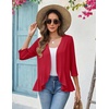 image:imageZeagoo Womens 2026 Summer 34 Sleeve Lightweight Cardigans Open Front Draped Ruffles Kimono CoverupsRed