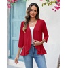 image:imageZeagoo Womens 2026 Summer 34 Sleeve Lightweight Cardigans Open Front Draped Ruffles Kimono CoverupsRed