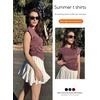 image:imageZeagoo Womens Cap Short Sleeve TShirts Ruched Crew Neck Trendy Fashion Tunic Blouse2dark Red
