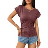image:imageZeagoo Womens Cap Short Sleeve TShirts Ruched Crew Neck Trendy Fashion Tunic Blouse2dark Red