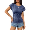 image:imageZeagoo Womens Cap Short Sleeve TShirts Ruched Crew Neck Trendy Fashion Tunic Blouse2navy Blue