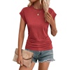 image:imageZeagoo Womens Cap Short Sleeve TShirts Ruched Crew Neck Trendy Fashion Tunic Blouse2red