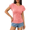 image:imageZeagoo Womens Cap Short Sleeve TShirts Ruched Crew Neck Trendy Fashion Tunic Blouse2tangerine